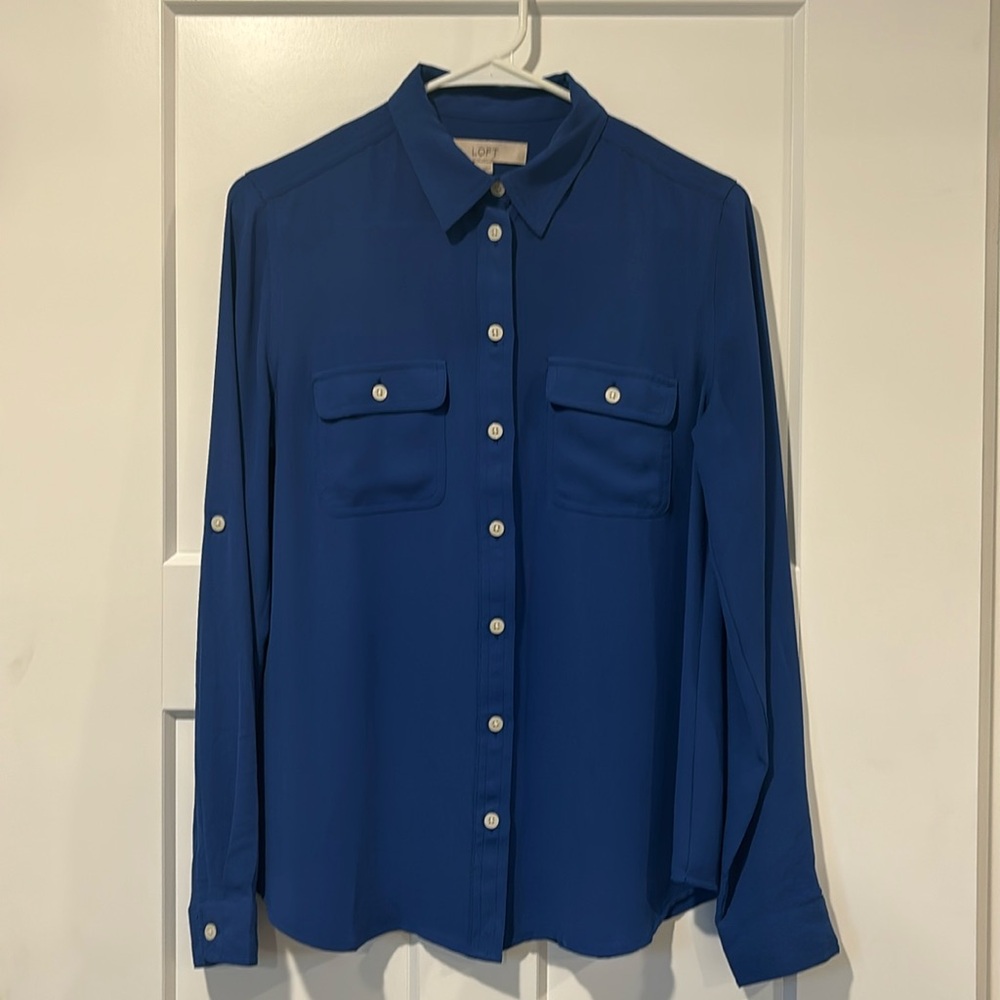 LOFT blue long sleeve blouse size S